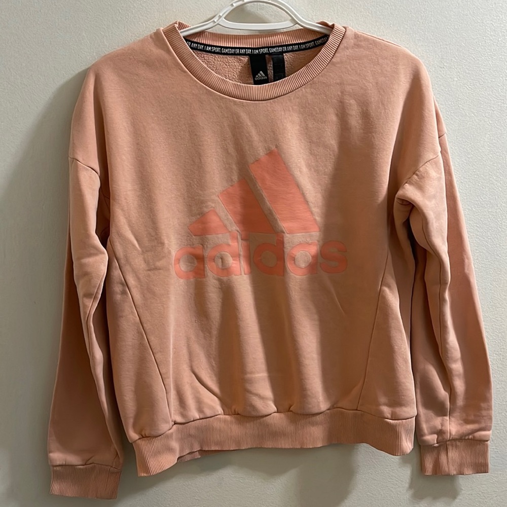 Pink (or orange) crew neck, Women’s size XSmall, Adidas